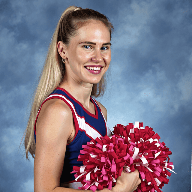Pixme AI output of a woman in a cheerleading portrait.